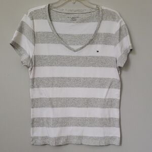 Tommy Hilfiger Top Womens XL Fitted S/S V Neck Knit T-Shirt Classic Preppy